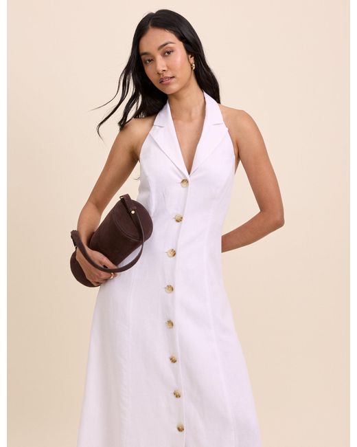 Nobody's Child Natural Linen-Blend Halterneck Midi Dress