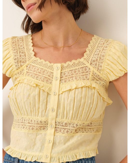 Nobody's Child Brown Lace Short Sleeve Top