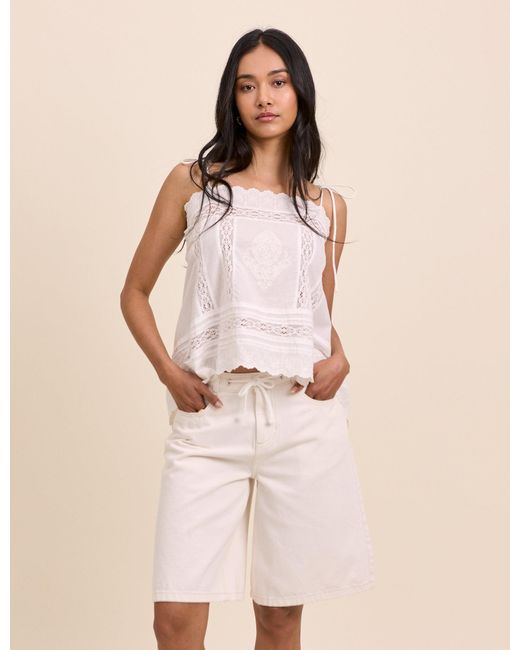 Nobody's Child Natural Drawstring Bermuda Denim Shorts