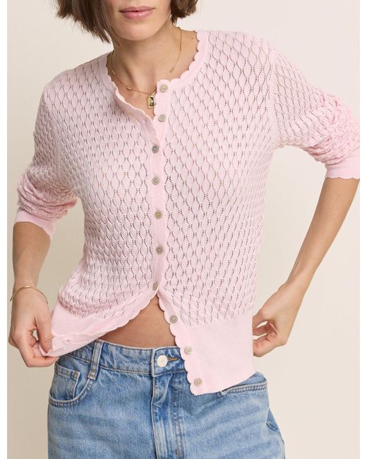 Nobody's Child Pink Baby Pointelle Crew Neck Cardigan