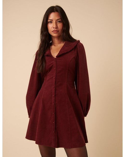 Nobody's Child Burgundy Cord Collared Emma Mini Dress
