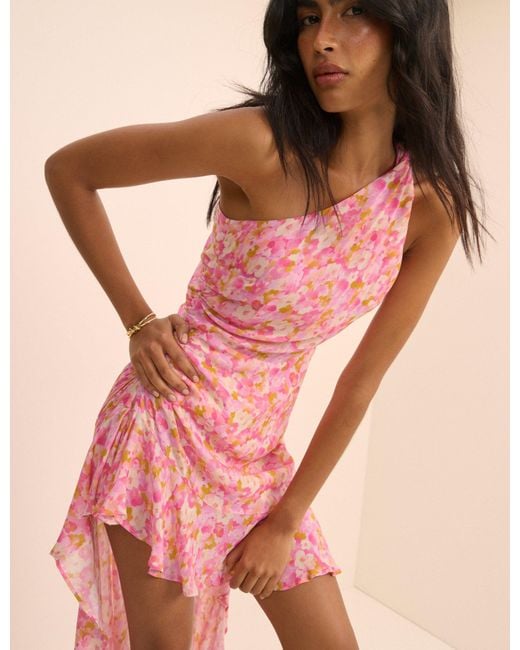 Nobody's Child Brown Floral Ruched Edie High-Low Mini Dress