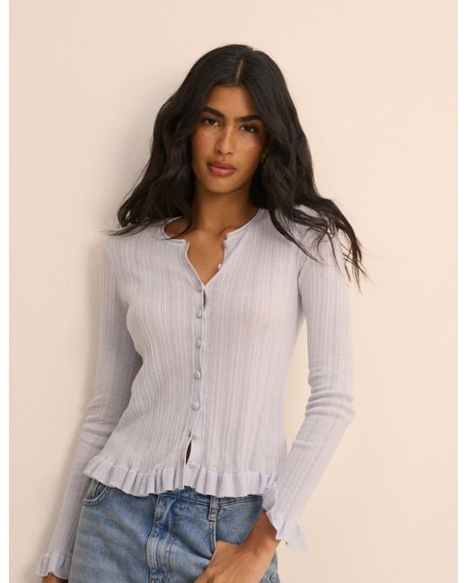 Nobody's Child Natural Baby Rib And Ruffle Sheer Knit Cardigan