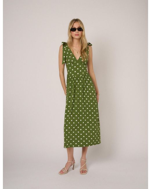 Nobody's Child Green Polka Dot Jersey Addison Midi Dress