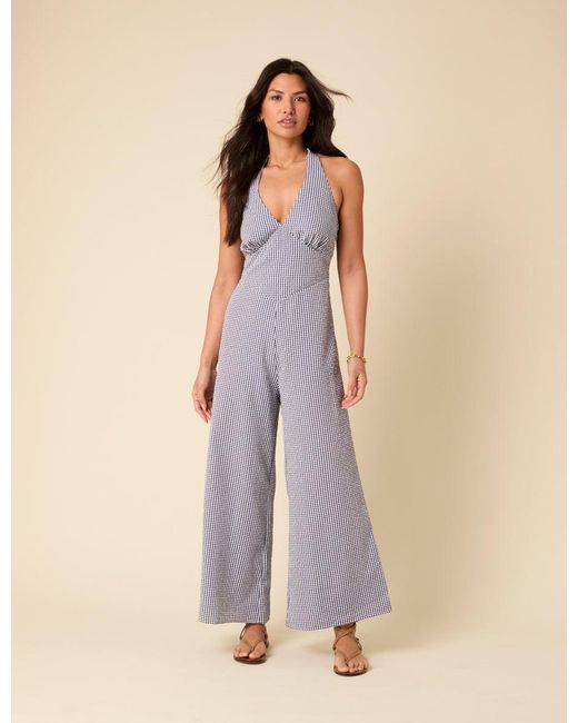 Nobody's Child Natural Gingham Halterneck Jumpsuit
