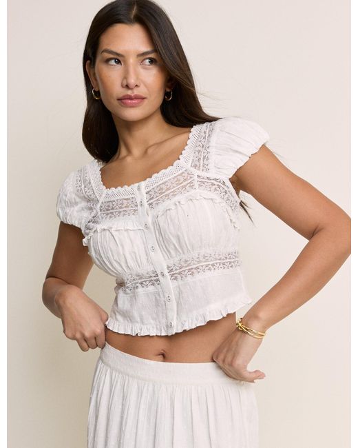 Nobody's Child White Lace Short Sleeve Top