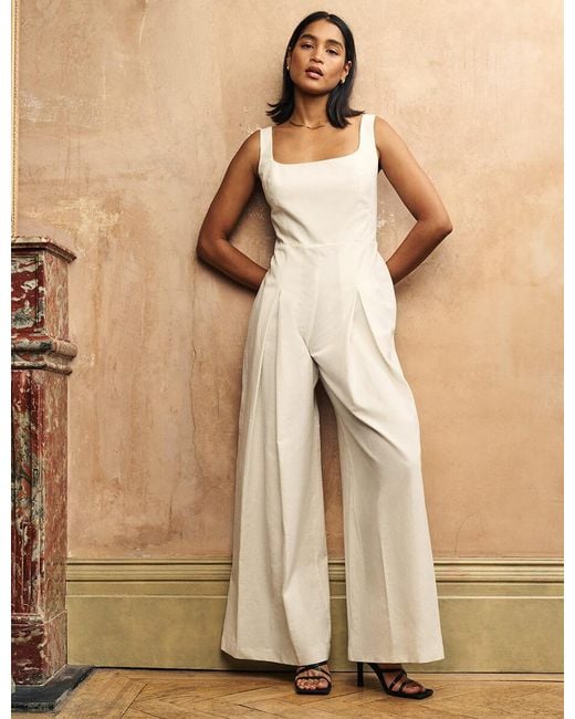 Nobody's Child Natural Cream Linen-Blend Wide Leg Mika Jumpsuit