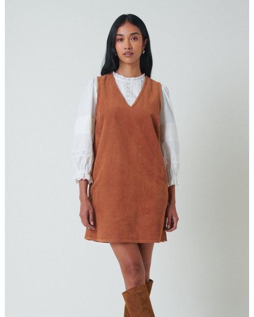 Nobody's Child Brown Cord Austin Pinafore Mini Dress