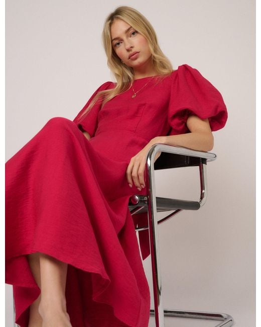 Nobody's Child Pink Puff Sleeve Zola Midi Dress