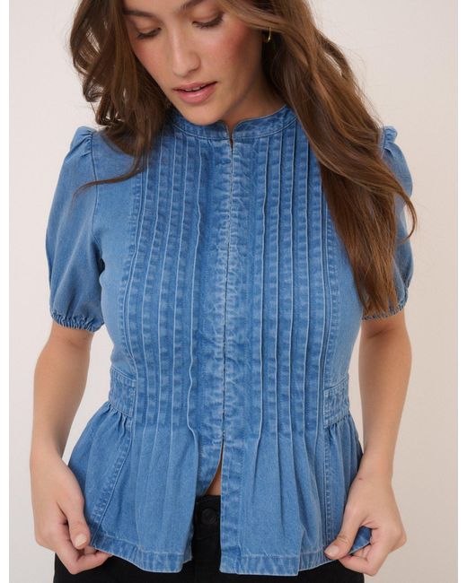 Nobody's Child Blue Short Sleeve Denim Blouse