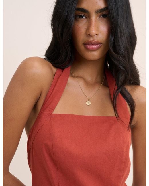 Nobody's Child Red Dusty Linen-Blend Halterneck Emily Mini Dress