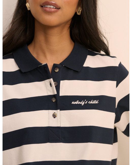 Nobody's Child Blue Striped Short Sleeve Polo Top