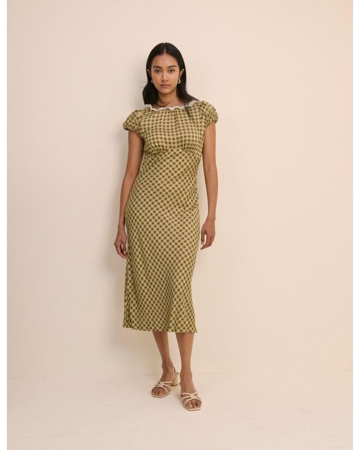 Nobody's Child Natural Gingham Puff Sleeve Marianna Midi Dress