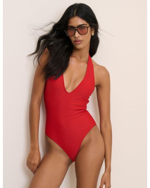 Nobody's Child Red Halterneck Plunge Swimsuit