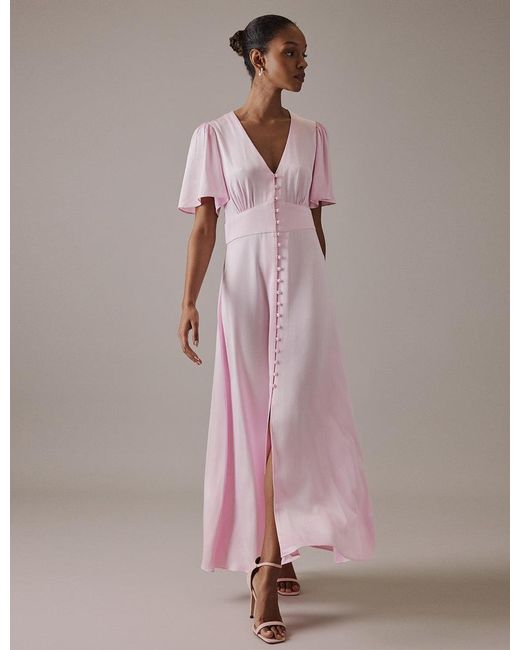 Nobody's Child Pink Soft V Neck Midi Erin Dress