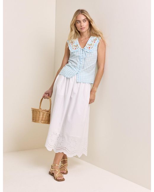 Nobody's Child Blue Gingham Embroidered Birdie Blouse