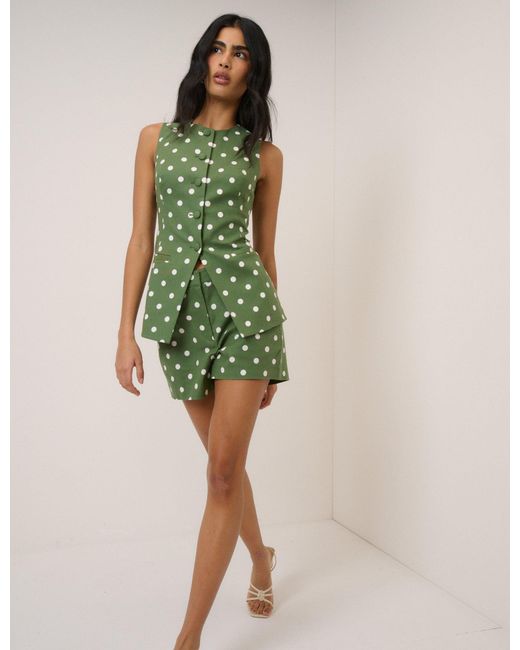 Nobody's Child Green Polka Dot Longline Tailored Waistcoat