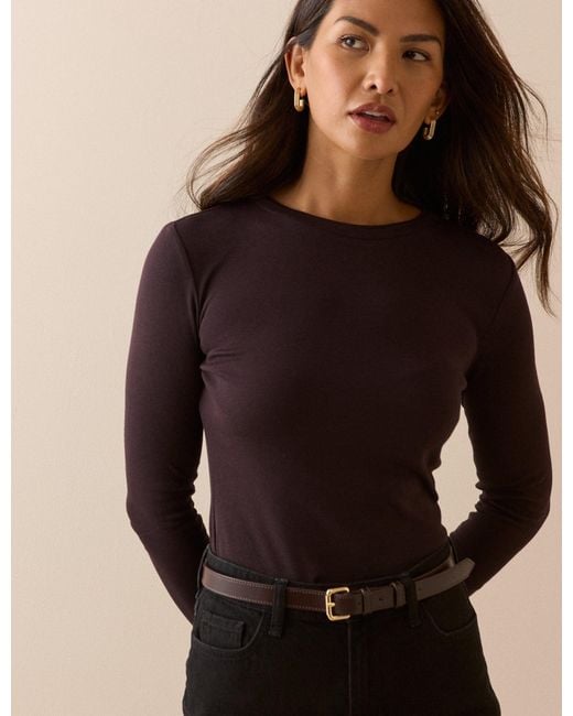 Nobody's Child Brown Double Layer Trim Long Sleeve Top