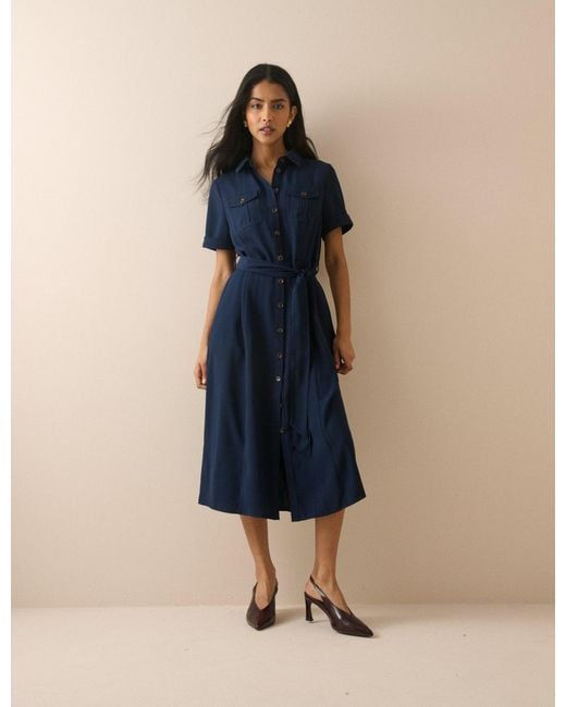 Nobody's Child Blue Crepe Enya Shirt Dress