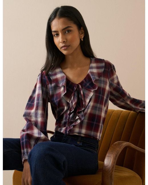 Nobody's Child Brown Check Ruffle Trim Top