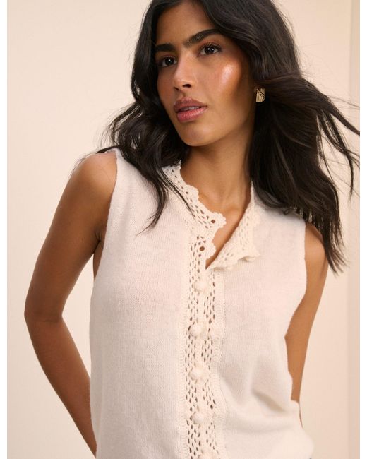 Nobody's Child Natural Wool-Blend Crochet Trim Vest