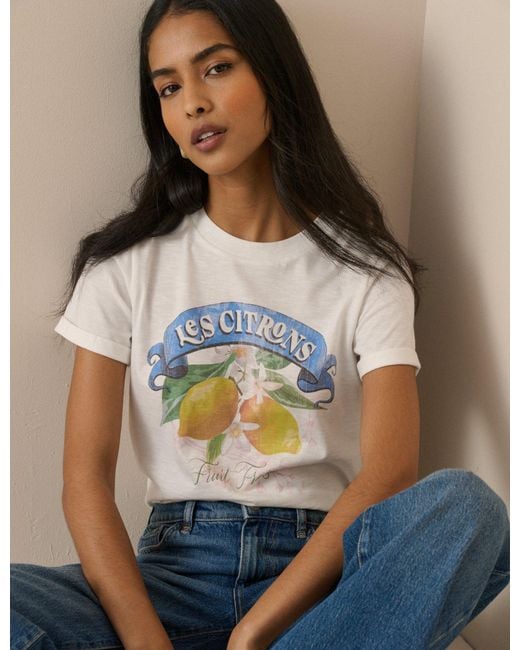 Nobody's Child Blue Lemon Graphic Shrunken T-Shirt