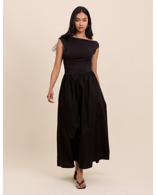 Nobody's Child Natural Draped Off Shoulder Beth Midi Dress