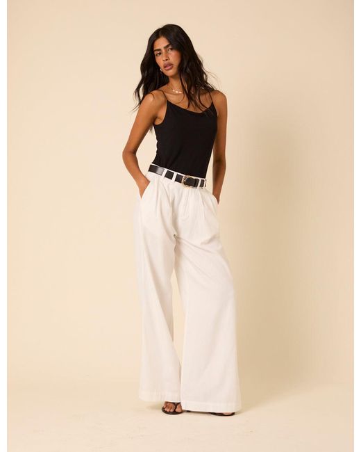 Nobody's Child White Double Pleated Wide Leg Ava Trousers