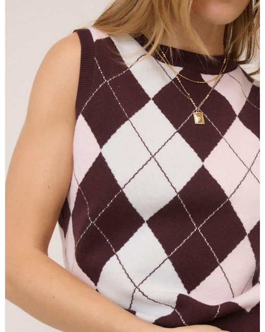 Nobody's Child Natural And Knitted Argyle Vest Top