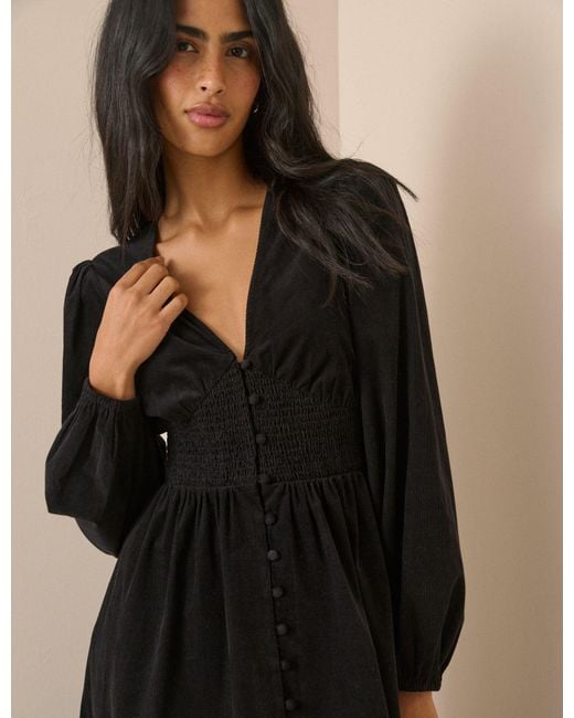 Nobody's Child Black Cord Shirred Waist Riley Midi Dress