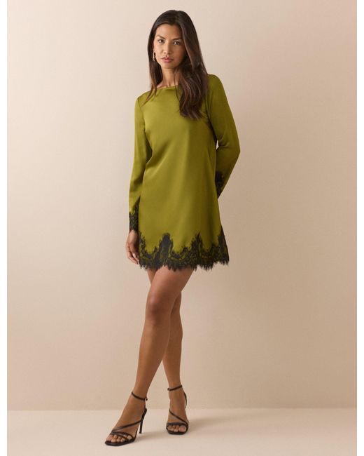 Nobody's Child Green Lace Trim Satin Kamari Mini Dress