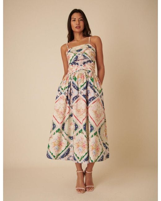 Nobody's Child Natural Abstract Floral Bandeau Felicity Midi Dress