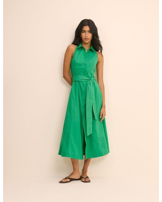 Nobody's Child Green Button Down Collared Hunter Midi Dress
