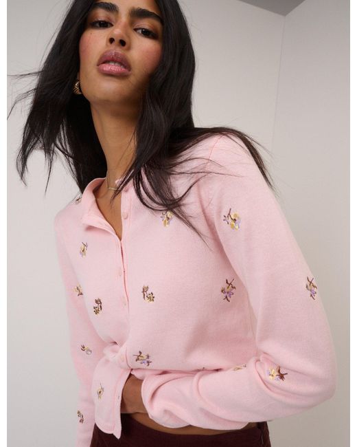 Nobody's Child Pink Floral Embroidered Cardigan
