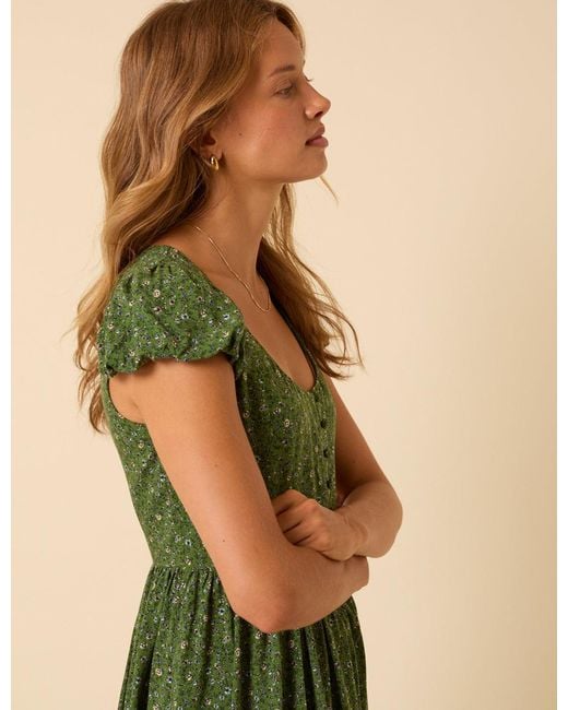 Nobody's Child Green Ditsy Floral Puff Sleeve Cora Midi Dress