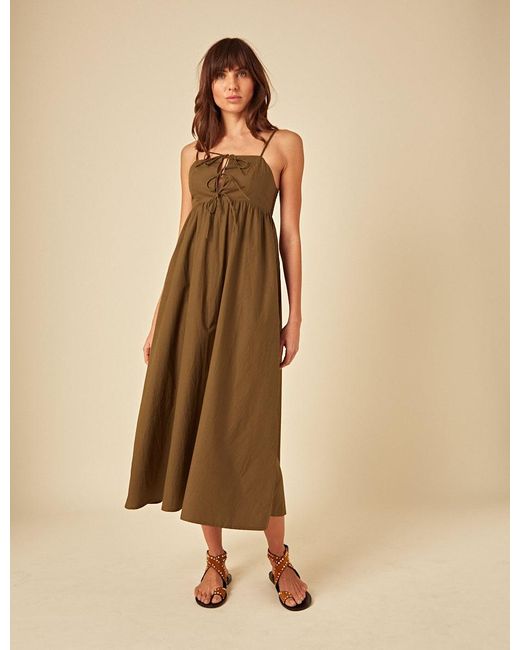 Nobody's Child Natural Tie Front Aspen Midi Smock Dress