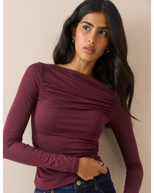 Nobody's Child Purple Burgundy Ruched Long Sleeve Top