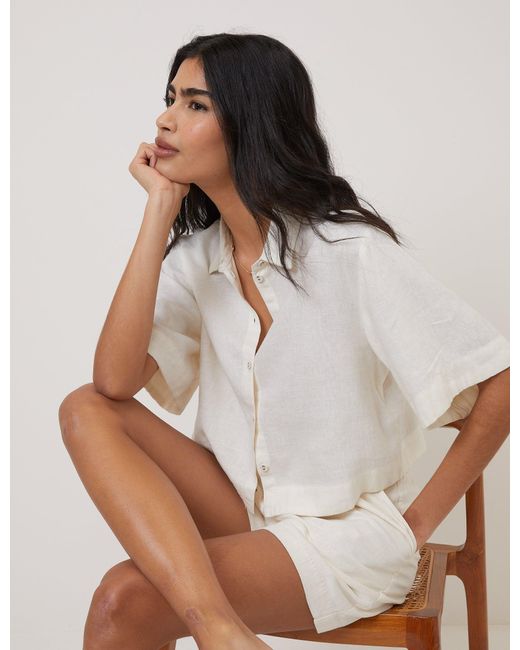 Nobody's Child White Linen-Blend Cropped Shirt