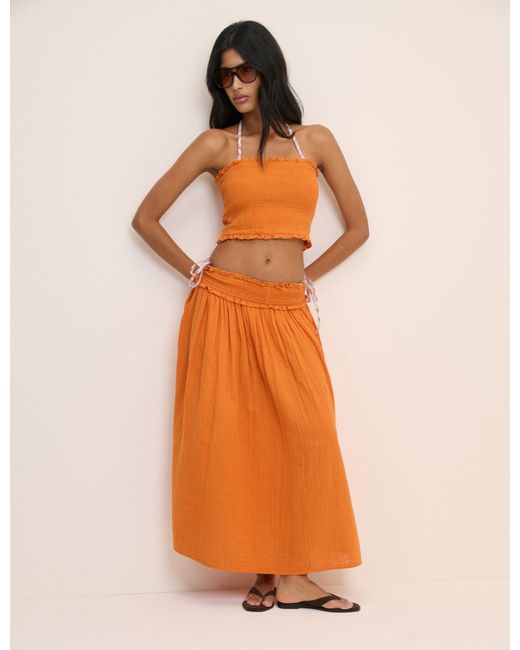 Nobody's Child Orange Shirred Bandeau Top