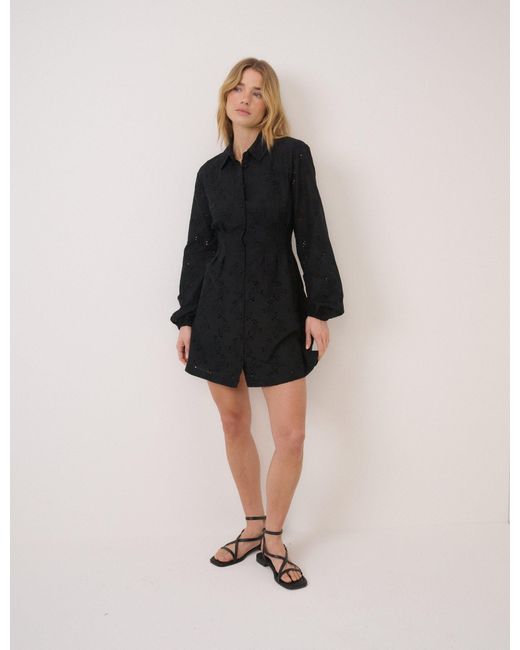 Nobody's Child Black Broderie Anglaise Montego Mini Shirt Dress