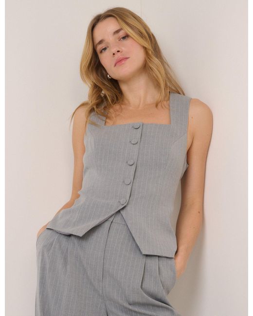 Nobody's Child Gray Pinstripe Square Neck Waistcoat