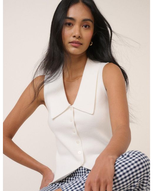 Nobody's Child White Collared Detail Knitted Top