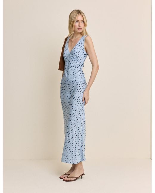 Nobody's Child Blue And Polka Dot Satin Midi Skirt