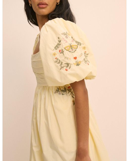 Nobody's Child Natural Butter Embroidered Pleated Nova Midi Dress