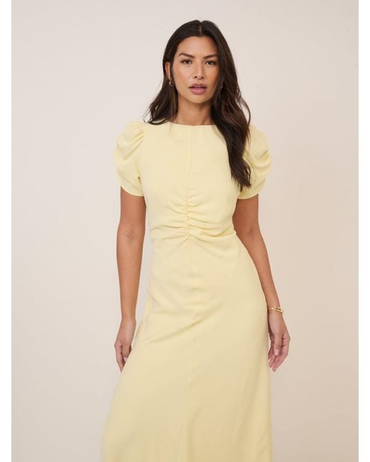 Nobody's Child Natural Butter Ruched Naomi Midi Dress