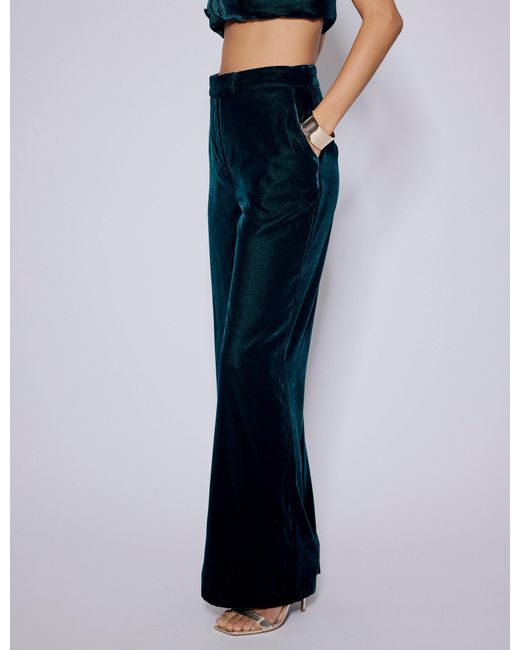 Nobody's Child Blue Velvet Straight Leg Trousers