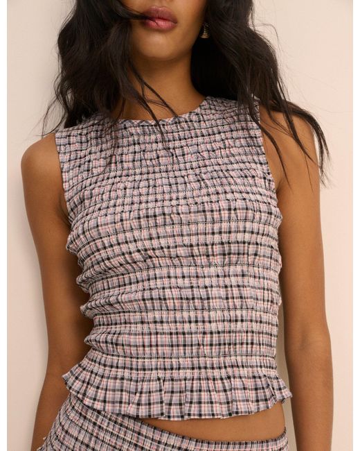 Nobody's Child Brown And Check Shirred Sallie Top