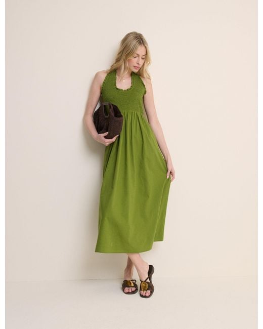 Nobody's Child Green Shirred Halterneck Caterina Midi Dress