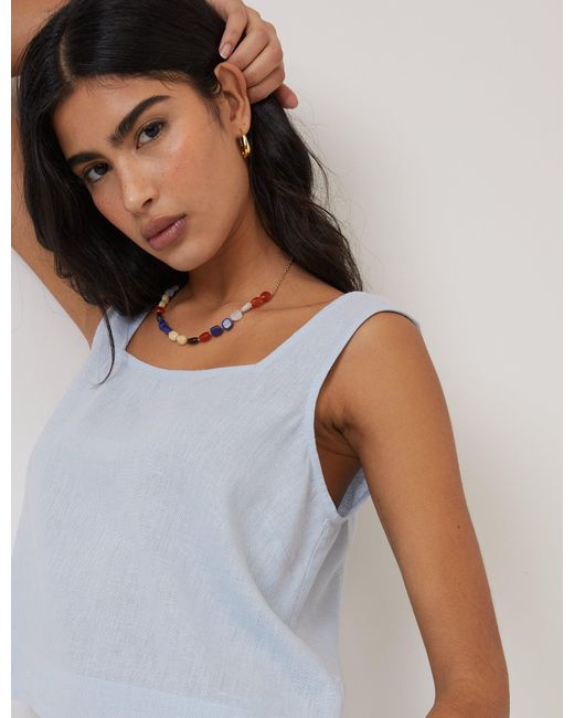Nobody's Child Blue Light Linen-Blend Swing Top