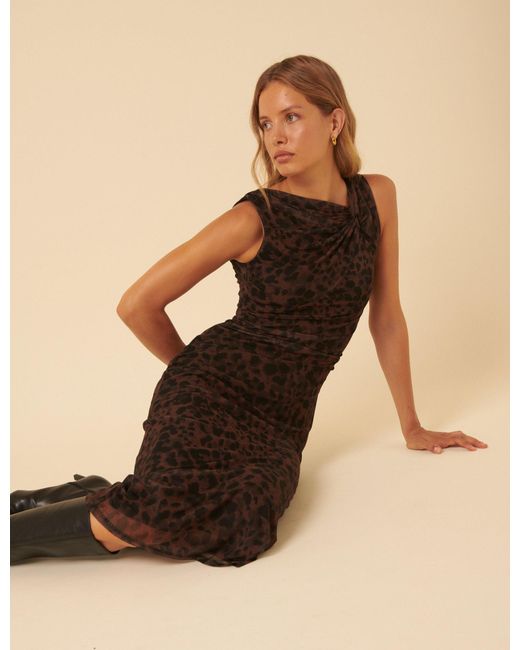 Nobody's Child Natural Leopard Print Mesh Morgan Jersey Midi Dress